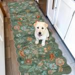Washable 2x6 Runner Rug for Entryway: Hallway Kitchen Easy-Clean Carpet with Non-Slip Backing Stain-Resistant Low Pile Floor Mat – Perfect for High-Traffic Areas with Pets (2x6 Floral/Green)