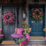 Lavender Welcome Door Mat Outside Entrance for Front Door, Indoor, Outdoor, Entryway, 17x30 Faux-Coir Spring Purple Floral Non-Slip Dirt-Trapping Thin Porch-Rug for Garden, Patio