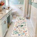 2x6 Washable Hallway Runner Rug: Floral Kitchen Rugs with Non-Slip Backing Vintage Low Pile Entryway Carpet for Living Room Bedroom Ultra Soft Water Resisitant Floor Mat for Bathroom Laudry(2x6,Cream)