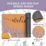 Lavender Welcome Door Mat Outside Entrance for Front Door, Indoor, Outdoor, Entryway, 17x30 Faux-Coir Spring Purple Floral Non-Slip Dirt-Trapping Thin Porch-Rug for Garden, Patio