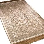 Modefa Luxury Velvet Prayer Rug with Prayer Beads | Soft Elegant Muslim Turkish Janamaz Sajada Carpet for Men and Women | Plain Solid Prayer Mat Ramadan Eid Gift - Paisley (Golden Beige)