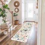 2x6 Washable Hallway Runner Rug: Floral Kitchen Rugs with Non-Slip Backing Vintage Low Pile Entryway Carpet for Living Room Bedroom Ultra Soft Water Resisitant Floor Mat for Bathroom Laudry(2x6,Cream)