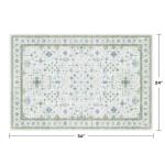 Washable Boho Bathroom Rug 2x3 - Small Throw Area Rugs for Powder Room, Laundry, Kitchen, Blue and Green Oushak Modern Eclectic Geometric Floral Pastel Decor, Low Pile Non-Slip Stain Resistant