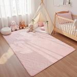 Macgace Ultra Soft Pink Area Rug for Girls Bedroom, 4x6 Modern Geometric Shag Rugs with Nonslip Backing for Living Room, Washable Fuzzy Carpet for Cozy Kids Room Nursery