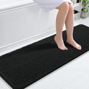 OLANLY Bathroom Rugs 59x20, Extra Soft Absorbent Chenille Bath Rugs, Rubber Backing Quick Dry, Machine Washable Bath Mats for Bathroom Floor, Tub and Shower, Home Decor Accessories, Black