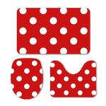 Yilooom Red and White Polka Dot Pattern 3-Piece Bath Mat Set Bath Rug Set Soft Non Slip Bathroom Rugs for Kitchen Shower and Toilet