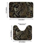Besbapes Luxury Shower Mat Paisley Gold Black Pattern 2 Pack Bathroom Rug Mat Set for Bath Room Hotel Spa, Quick Dry Non-Slip Entrance Mat - Throw Bath Rugs + Contour Rug