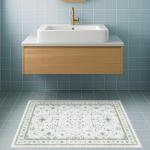 Washable Boho Bathroom Rug 2x3 - Small Throw Area Rugs for Powder Room, Laundry, Kitchen, Blue and Green Oushak Modern Eclectic Geometric Floral Pastel Decor, Low Pile Non-Slip Stain Resistant