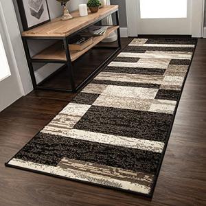 Superior Indoor Runner Rug, Jute Backed, Modern Geometric Patchwork Floor Decor for Bedroom, Office, Living Room, Entryway, Hardwood Floors, Rockwood Collection, 2' 7" x 8', Chocolate
