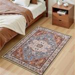 Entryway Washable Rugs 2x3, Low Pile Non-Slip Small Rug, Door Mat, Distressed Printed Patterns Rug for Entrance, Bedroom, Bathroom, Kitchen, Rust Brown