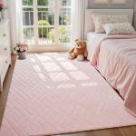 Macgace Ultra Soft Pink Area Rug for Girls Bedroom, 4x6 Modern Geometric Shag Rugs with Nonslip Backing for Living Room, Washable Fuzzy Carpet for Cozy Kids Room Nursery
