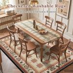 Geanlod Boho Washable Rugs 5x7Ft for Living Room, Geometric Soft Bedroom Area Rugs, Large Checkered Vintage Floor Carpets for Dining Room Nursery Kitchen Study Office, Beige/Orange