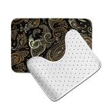 Besbapes Luxury Shower Mat Paisley Gold Black Pattern 2 Pack Bathroom Rug Mat Set for Bath Room Hotel Spa, Quick Dry Non-Slip Entrance Mat - Throw Bath Rugs + Contour Rug