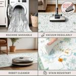 Washable Boho Bathroom Rug 2x3 - Small Throw Area Rugs for Powder Room, Laundry, Kitchen, Blue and Green Oushak Modern Eclectic Geometric Floral Pastel Decor, Low Pile Non-Slip Stain Resistant