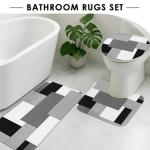 Tayney Grey Geometric Shower Curtain Set with Toilet Lid Cover and Non-Slip Rugs for Bathroom, Black White Checkered 4 Pcs Shower Curtain, Modern Abstract Bathroom Set with 12 Hooks