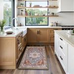 Entryway Washable Rugs 2x3, Low Pile Non-Slip Small Rug, Door Mat, Distressed Printed Patterns Rug for Entrance, Bedroom, Bathroom, Kitchen, Rust Brown