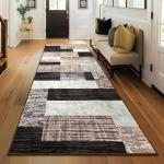 Indoor Runner Rug, Washable Runner Rug with Rubber Backing, Modern Geometric Patchwork Aesthetic Carpet for Bedroom, Living Room, Hallway, Entryway, Washable Rug Rockwood Collection, 2x6 Ft Chocolate