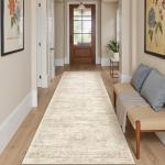 Soalmost Washable Runner Rug, 2'6" x 8' Non-Slip Kitchen Vintage Foldable Hallway Runners for Entryway, Laundry, Bedroom, Beige