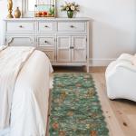 Washable 2x6 Runner Rug for Entryway: Hallway Kitchen Easy-Clean Carpet with Non-Slip Backing Stain-Resistant Low Pile Floor Mat – Perfect for High-Traffic Areas with Pets (2x6 Floral/Green)