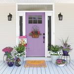 Lavender Welcome Door Mat Outside Entrance for Front Door, Indoor, Outdoor, Entryway, 17x30 Faux-Coir Spring Purple Floral Non-Slip Dirt-Trapping Thin Porch-Rug for Garden, Patio