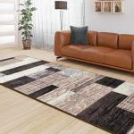 Indoor Runner Rug, Washable Runner Rug with Rubber Backing, Modern Geometric Patchwork Aesthetic Carpet for Bedroom, Living Room, Hallway, Entryway, Washable Rug Rockwood Collection, 2x6 Ft Chocolate