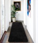 AROGAN Luxury Long Bathroom Runner Rug, 24x60 Inch Thick Soft and Absorbent Microfiber Non Slip Bath Mat, Rubber Backing Quick Dry Rugs Carpets, Machine Washable Plush Mats for Shower Floor, Black