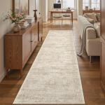 Soalmost Washable Runner Rug, 2'6" x 8' Non-Slip Kitchen Vintage Foldable Hallway Runners for Entryway, Laundry, Bedroom, Beige