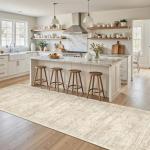 Soalmost Washable Runner Rug, 2'6" x 8' Non-Slip Kitchen Vintage Foldable Hallway Runners for Entryway, Laundry, Bedroom, Beige