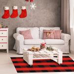 SEEKSEE Cotton Buffalo Plaid Rug 27.5"x43" Black and Red Checked Rug Washable Doormats Indoor Outdoor Rugs for Layered Front Door Mats, Porch, Kitchen, Farmhouse, Entryway