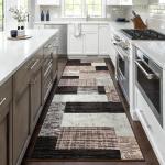 Indoor Runner Rug, Washable Runner Rug with Rubber Backing, Modern Geometric Patchwork Aesthetic Carpet for Bedroom, Living Room, Hallway, Entryway, Washable Rug Rockwood Collection, 2x6 Ft Chocolate