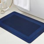 Ultra Thin Bath Mat, Upgrade Backing Non Slip Thin Bath Mats Fit Under Door, Quick Dry Ultra Absorbent Bathroom Rugs, Machine Washable Bath Rugs for Bathroom, Bathtub, Dark Blue/Bordered/24"x17"