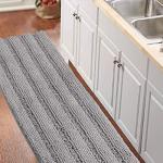Turquoize Gray Kitchen Runner Chenille Shag Area Rug Non Slip Backing for Floor Runner Rug with Water Absorbent Bath Room Mat for Tub/Living Room, 59" X 20", Dove Gray, Striped Pattern