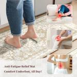 Boho Kitchen Mats for Floor 2 Piece Set Anti Fatigue Cushioned PVC Kitchen Rugs Non Slip Waterproof Farmhouse Mats 2/5 Inch Comfort Standing Mat for Sink, Laundry, 17.3"x47"+17.3"x28", Beige Tan
