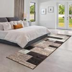 Indoor Runner Rug, Washable Runner Rug with Rubber Backing, Modern Geometric Patchwork Aesthetic Carpet for Bedroom, Living Room, Hallway, Entryway, Washable Rug Rockwood Collection, 2x6 Ft Chocolate