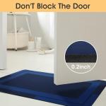 Ultra Thin Bath Mat, Upgrade Backing Non Slip Thin Bath Mats Fit Under Door, Quick Dry Ultra Absorbent Bathroom Rugs, Machine Washable Bath Rugs for Bathroom, Bathtub, Dark Blue/Bordered/24"x17"