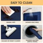 Ultra Thin Bath Mat, Upgrade Backing Non Slip Thin Bath Mats Fit Under Door, Quick Dry Ultra Absorbent Bathroom Rugs, Machine Washable Bath Rugs for Bathroom, Bathtub, Dark Blue/Bordered/24"x17"