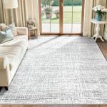 5x7 Area Rugs Washable Rug, Abstract Living Room Rug Large Neutral Modern Area Rug Soft Non Slip Low Pile Stain Resistant Indoor Carpet for Bedroom Nursery Kids Dining Room Office(Grey, 5'x7')