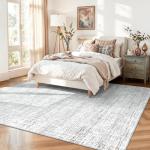 5x7 Area Rugs Washable Rug, Abstract Living Room Rug Large Neutral Modern Area Rug Soft Non Slip Low Pile Stain Resistant Indoor Carpet for Bedroom Nursery Kids Dining Room Office(Grey, 5'x7')