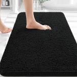 OLANLY Black Bathroom Rug 30x20, Extra Soft Absorbent Chenille Bath Rugs, Rubber Backing Quick Dry, Machine Washable Bath Mats for Bathroom Floor, Tub and Shower, Home Decor Accessories