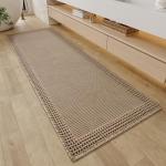 RESARE Waffle Bathroom Runner Rugs, Super Absorbent Bath Mat Non Slip Washable Quick Dry, Upgraded Ultra Soft Boho Bath Rugs with Tassels for Hallway Bedroom Laundry Room, 2'x6'(24"x72"), Brown