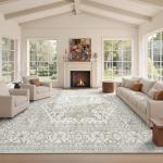 Beige Vintage Washable Area Rug 8x10 Size