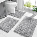 Yimobra Bathroom Rugs Non Slip Washable - Ultra Soft Absorbent Chenille Bath Mat, Quick Dry Shaggy Floor Carpet for Tub Shower, Gray Home Decor Accessories, 24x17 Inch