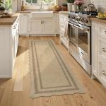 LIVEBOX Scalloped Washable 2x6 Kitchen Runner Rug, Easy Jute Geometri Tan Rugs for Entryway, Indoor Outdoor Non Slip Rug Farmhouse Morden Carpet Door Mat Area Rug for Bedroom Laundry Room Hallway