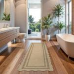 LIVEBOX Scalloped Washable 2x6 Kitchen Runner Rug, Easy Jute Geometri Tan Rugs for Entryway, Indoor Outdoor Non Slip Rug Farmhouse Morden Carpet Door Mat Area Rug for Bedroom Laundry Room Hallway