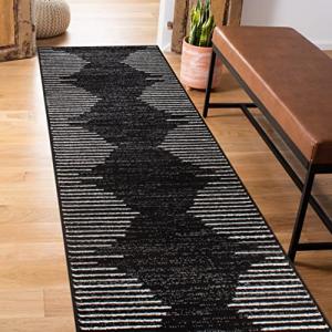 Rugshop Bohemian Stripe Stain Resistant Carpet High Traffic for Hallway Entryway Living Room Kitchen Bedroom Laundry Runner Rug 2' x 7' Black