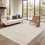 Washable 5x7 Area Rug - Stain Resistant Beige