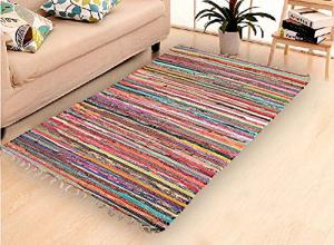 Marubhumi Reversible Area Runner Chindi Rug for Bedroom, Living Room, Kitchen, or Laundry Room 100% Recycled Cotton (Multi Color, L-4 x W-6 Feet (48" x 72")