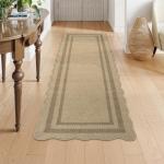 LIVEBOX Scalloped Washable 2x6 Kitchen Runner Rug, Easy Jute Geometri Tan Rugs for Entryway, Indoor Outdoor Non Slip Rug Farmhouse Morden Carpet Door Mat Area Rug for Bedroom Laundry Room Hallway