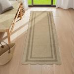 LIVEBOX Scalloped Washable 2x6 Kitchen Runner Rug, Easy Jute Geometri Tan Rugs for Entryway, Indoor Outdoor Non Slip Rug Farmhouse Morden Carpet Door Mat Area Rug for Bedroom Laundry Room Hallway
