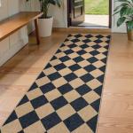 Lahome Checkered Easy Jute Runner Rug, 2x8 Hallway Kitchen Runner Rug Non Slip Washable Outdoor Carpet for Entryway Indoor, Checkerboard Black Indoor Outdoor Carpet for Hallway 8ft Entry